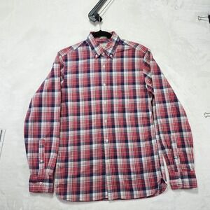 J Crew Slim Fit Plaid Button Down Shirt Men's Size S Red Navy White Cotton Ca